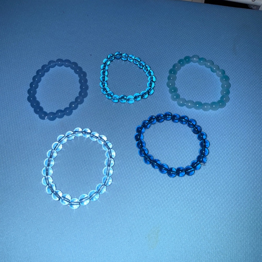 Beaded Stretch Bracelet Set Women OS NEW Blue Teal Aqua Coastal 5pc